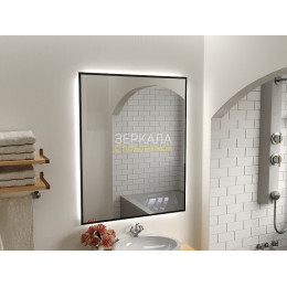 Зеркало с интерьерной подсветкой для ванной комнаты в черной рамке Прайм Блэк 65 см
